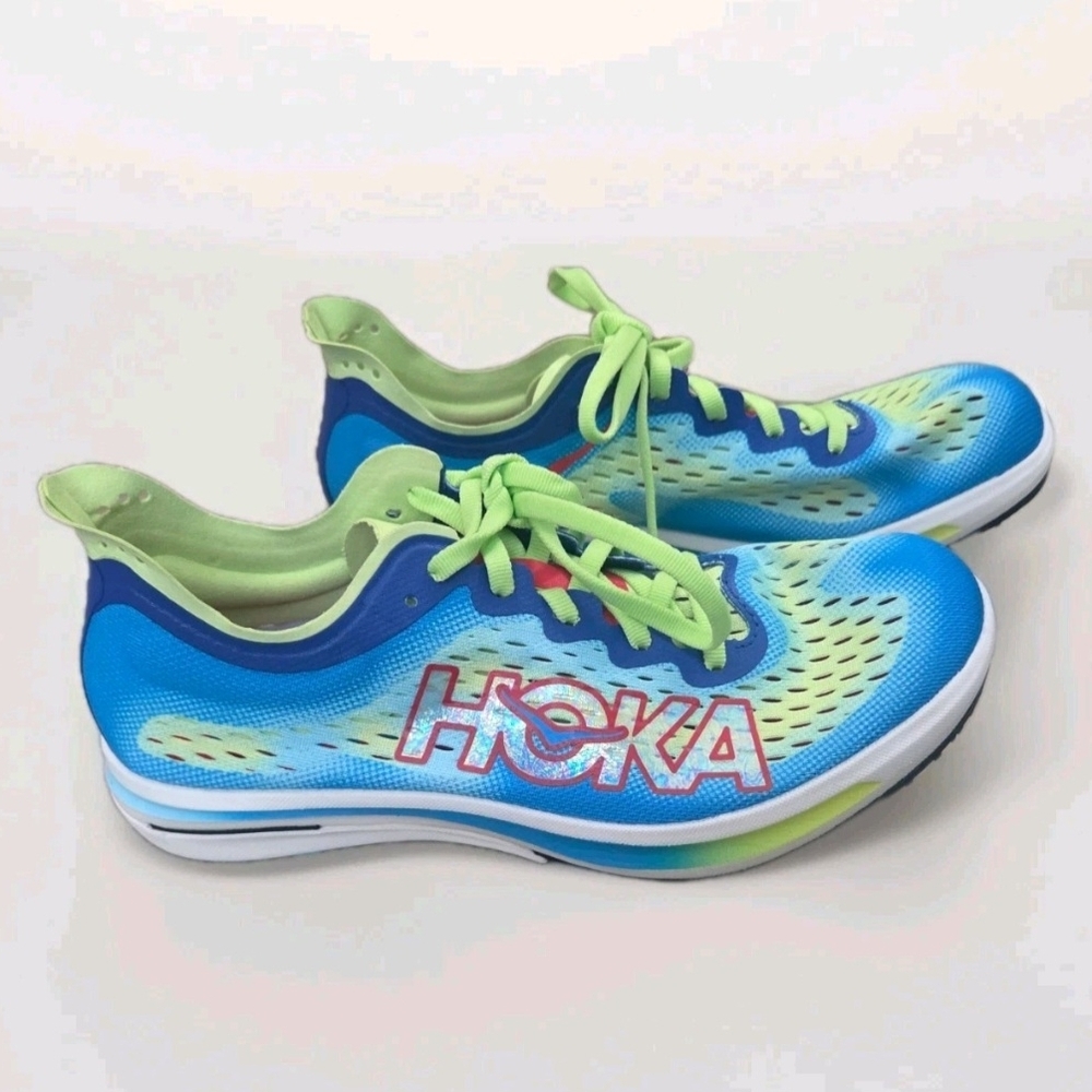 Hoka Blue and Green Running Shoes